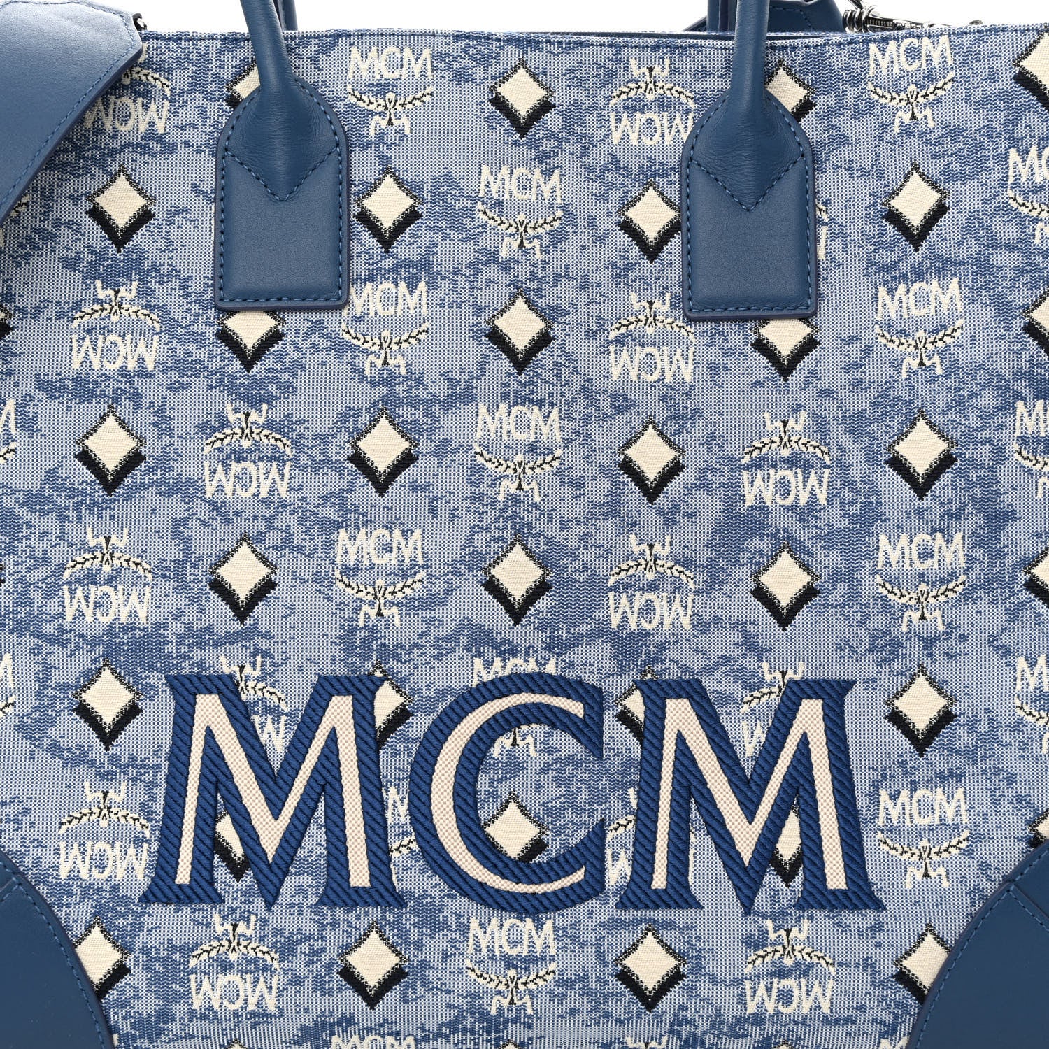 MCM Jacquard Monogram Munchen Extra Large Tote Blue 10 of 12