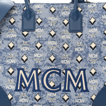 MCM Jacquard Monogram Munchen Extra Large Tote Blue 10 of 12