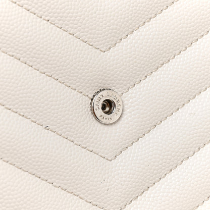 Saint Laurent Grain De Poudre Matelasse Chevron Monogram Chain Wallet Optical White 12 of 16
