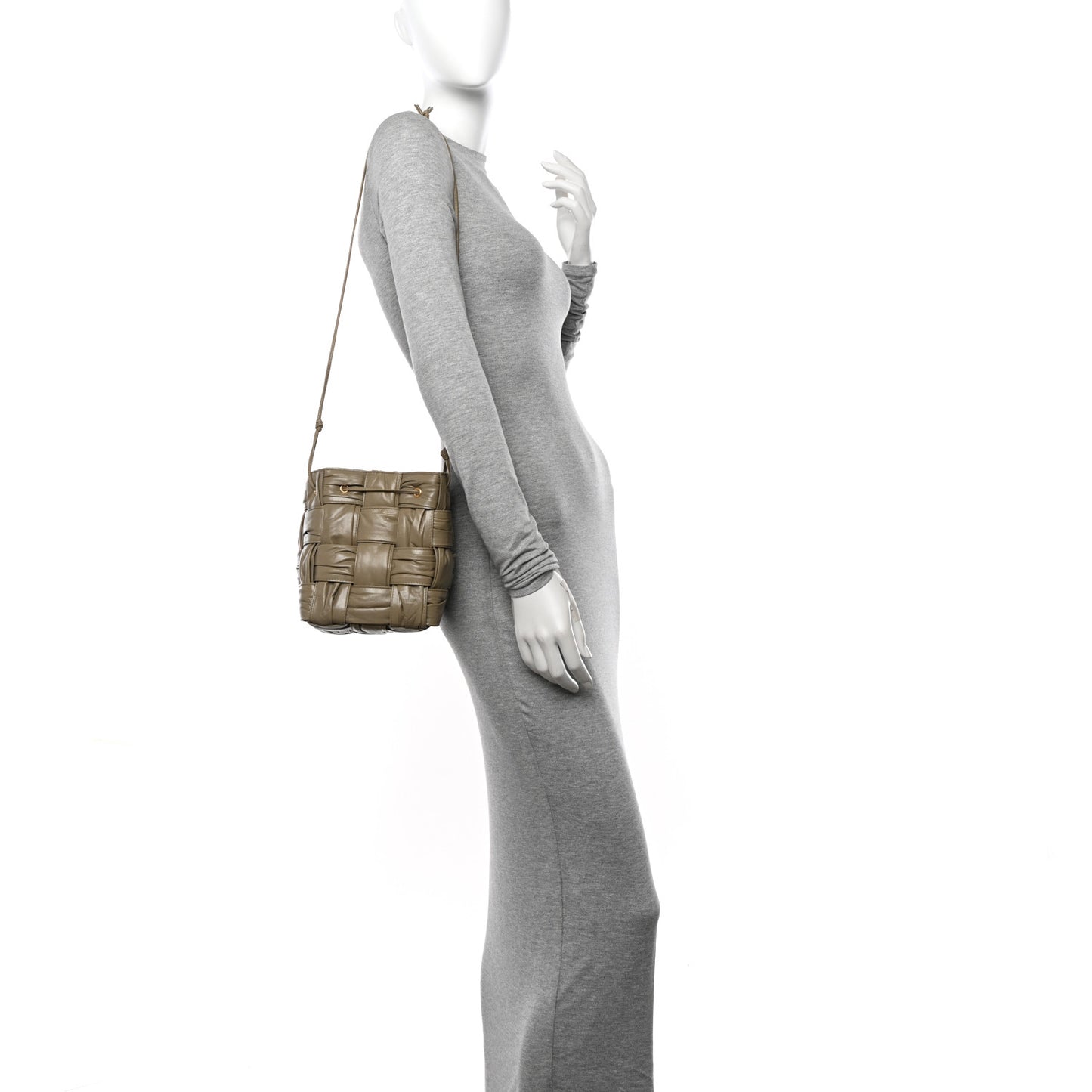 Calfskin Intrecciato Foulard Bucket Bag Taupe