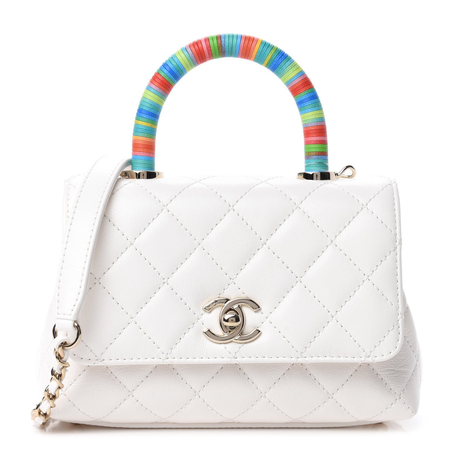 Chanel Goatskin Quilted Extra Mini Rainbow Coco Handle Flap White 1 of 11