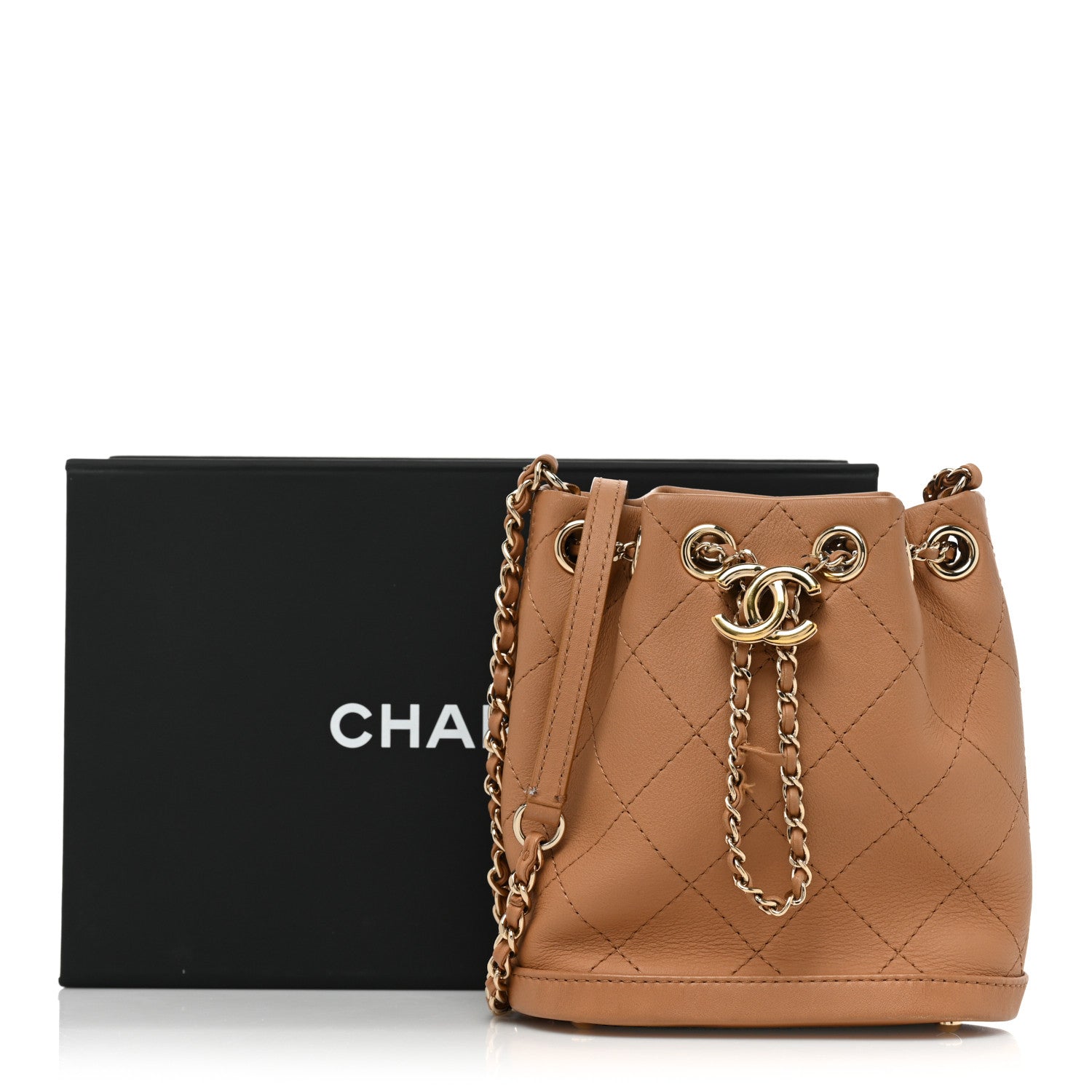 Chanel Calfskin Stitched Chain Bucket Bag Camel 18 of 18
