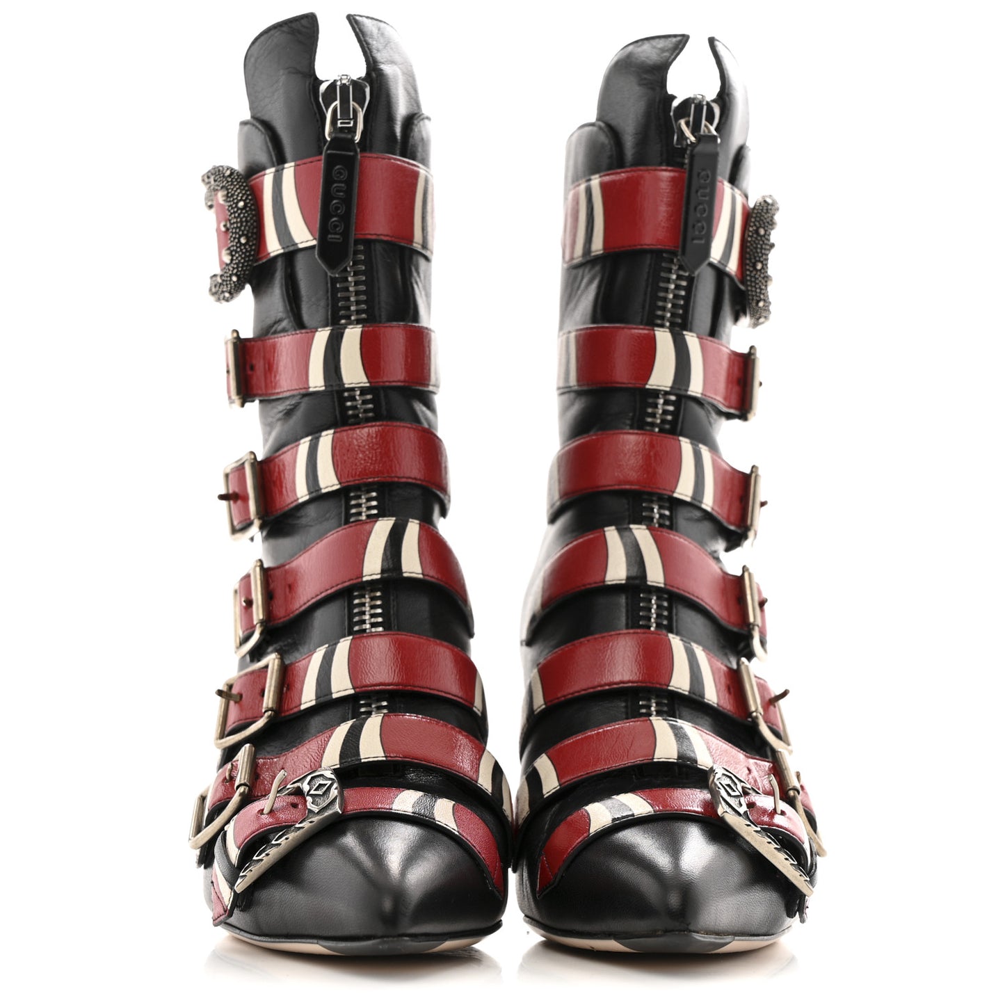 Calfskin Kingsnake Susan Ankle Boots 37.5 Black Red