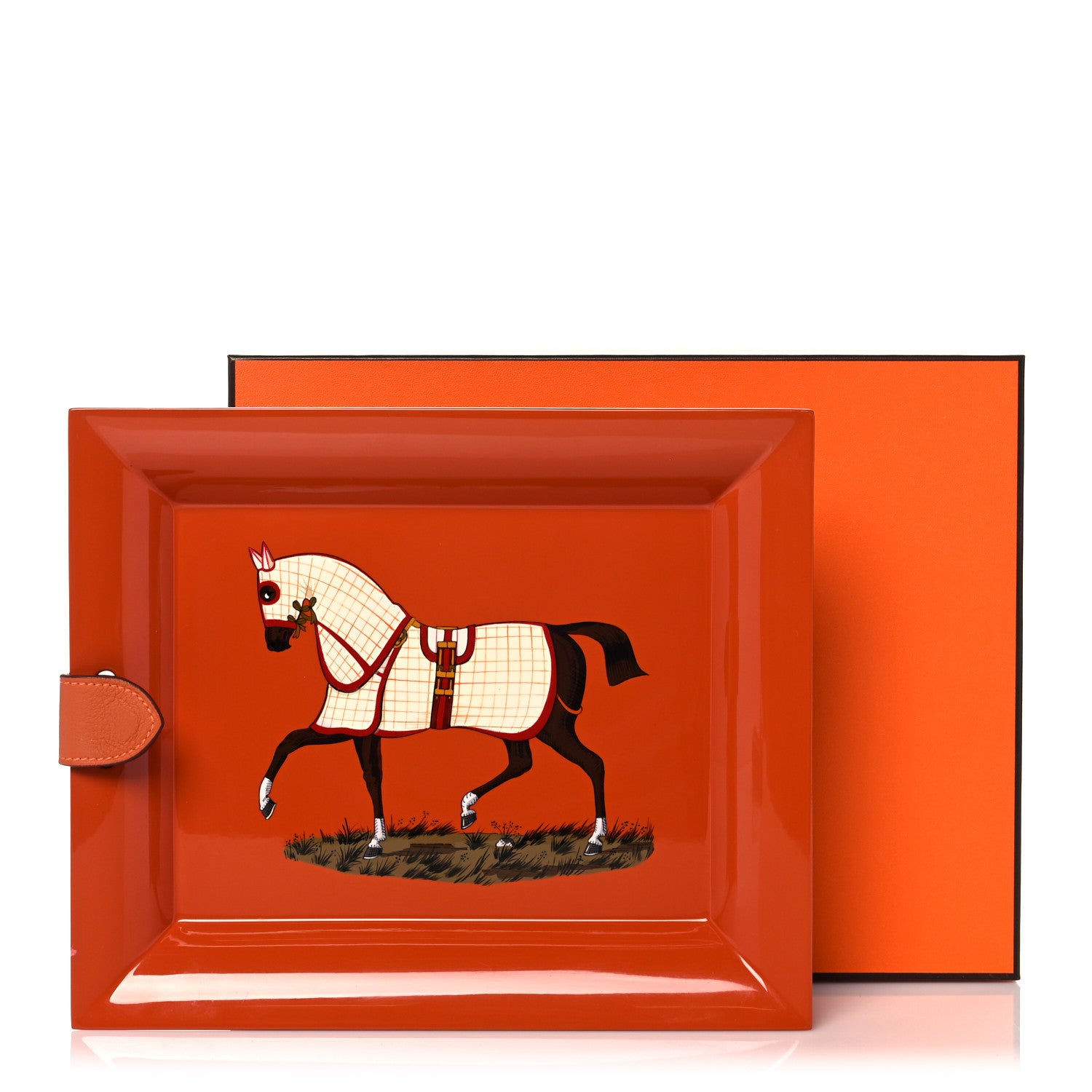 Hermes Lacquered Wood Taurillon Clemence Large Atrium Cheval Change Tray Orange Sanguine 12 of 12