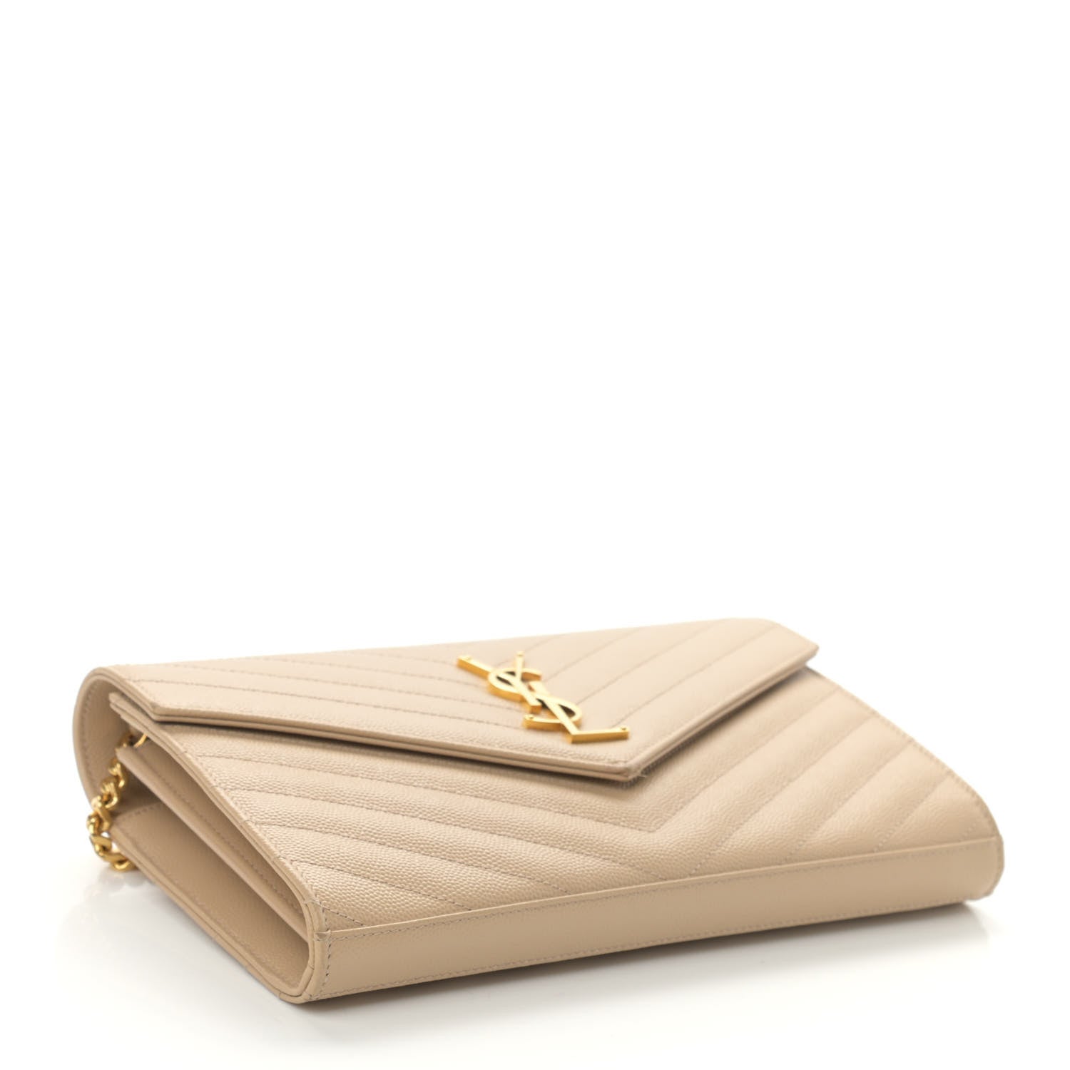 Saint Laurent Grain De Poudre Matelasse Chevron Monogram Chain Wallet Nude Powder 4 of 10