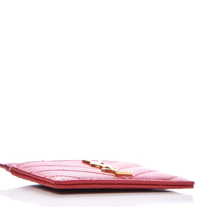 Saint Laurent Grain De Poudre Matelasse Chevron Monogram Credit Card Case New Red 4 of 7