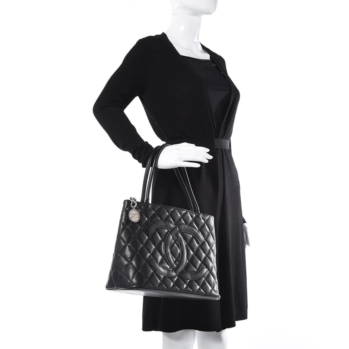 Caviar Quilted Medallion Tote Black