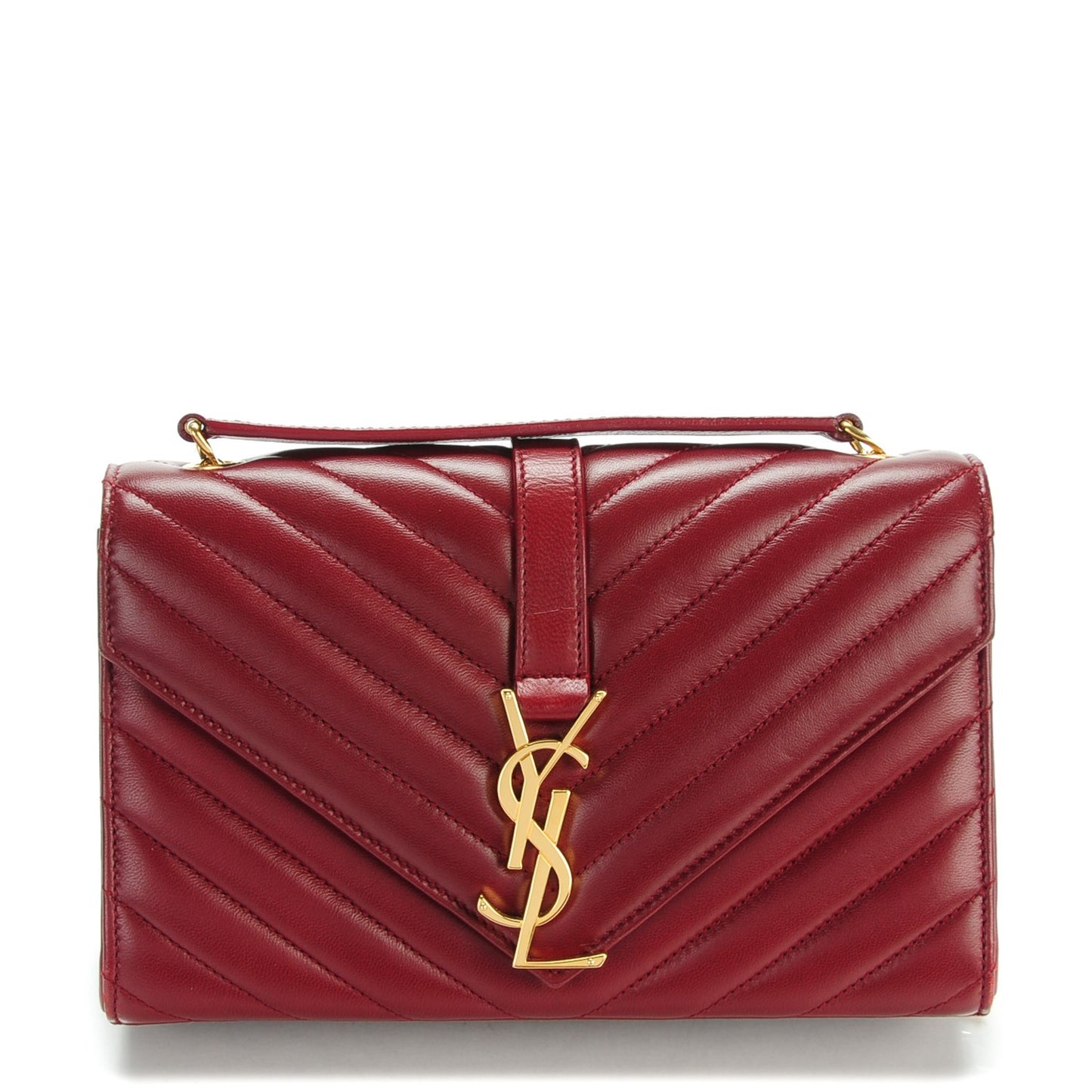 Lambskin Matelasse Chevron Small Monogram Satchel Oxblood