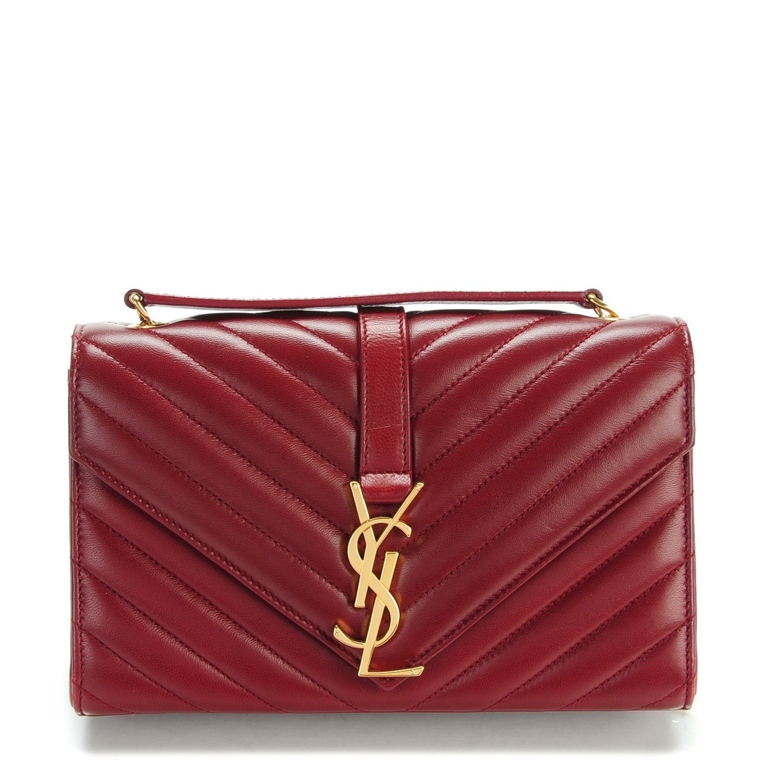 Saint Laurent Lambskin Matelasse Chevron Small Monogram Satchel Oxblood 1 of 9
