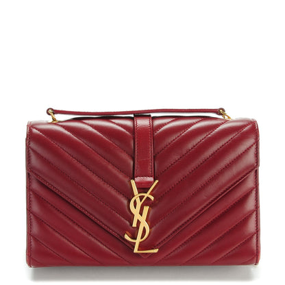 Saint Laurent Lambskin Matelasse Chevron Small Monogram Satchel Oxblood 1 of 9