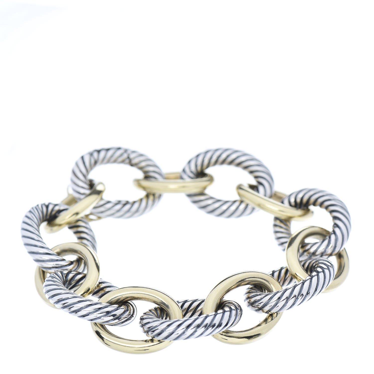David Yurman Sterling Silver 18K Yellow Gold 17mm Extra Large Oval Link Bracelet 1 of 6