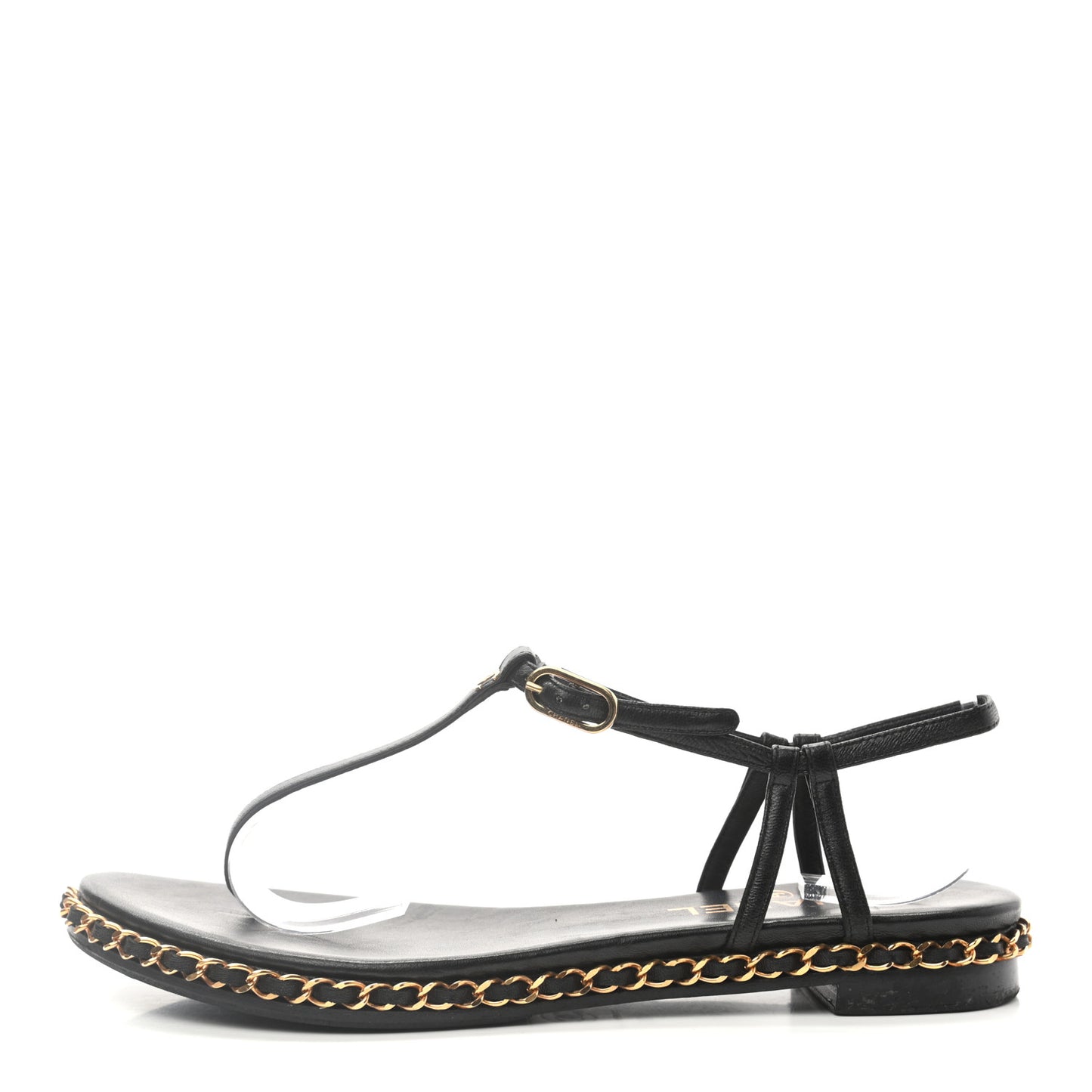 Lambskin Chain Thong Sandals 38 Black