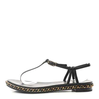 Chanel Lambskin Chain Thong Sandals 38 Black 1 of 7
