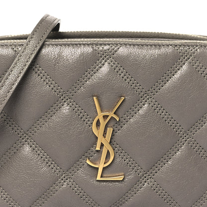 Saint Laurent Grained Lambskin Quilted Mini Becky Double Zip Bag Taupe 9 of 11