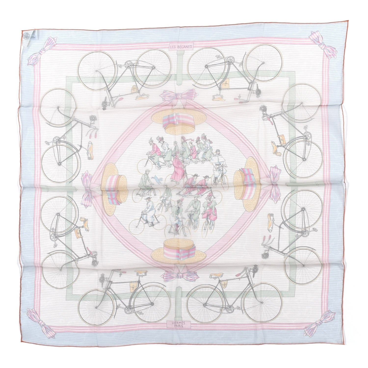 Hermes Silk Mousseline Les Becanes Scarf 70 Ciel Rose Vert Multicolor 1 of 5