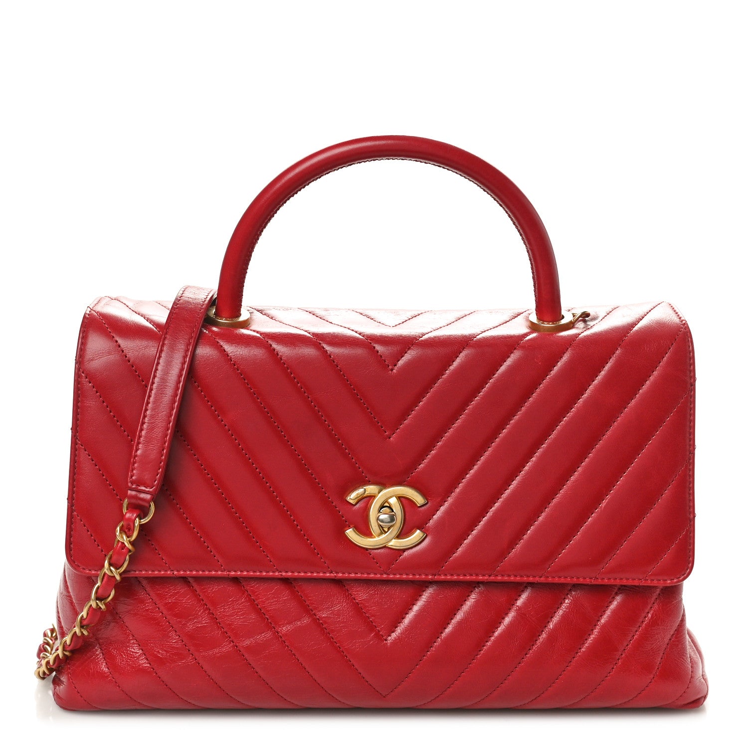 Chanel Calfskin Chevron Quilted Large Coco Handle Flap Red 1 of 12