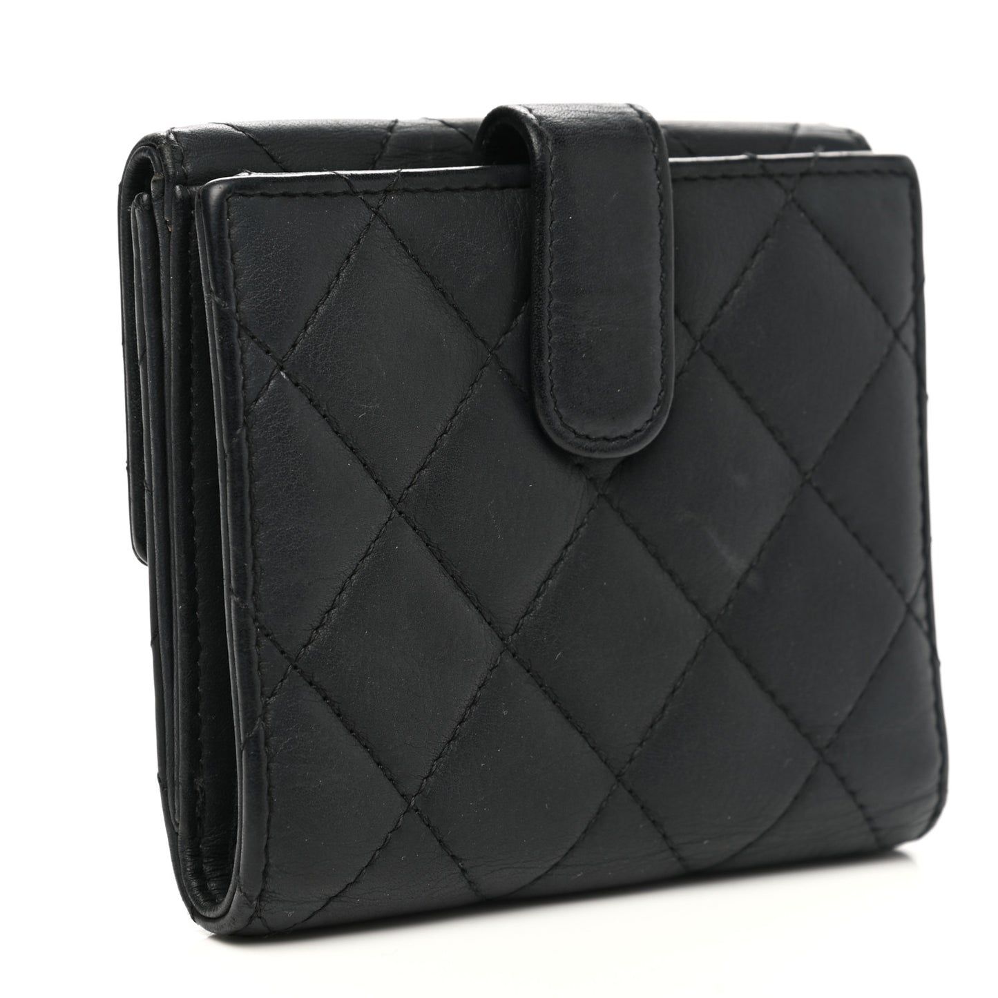 Lambskin Quilted Compact Flap Wallet Black