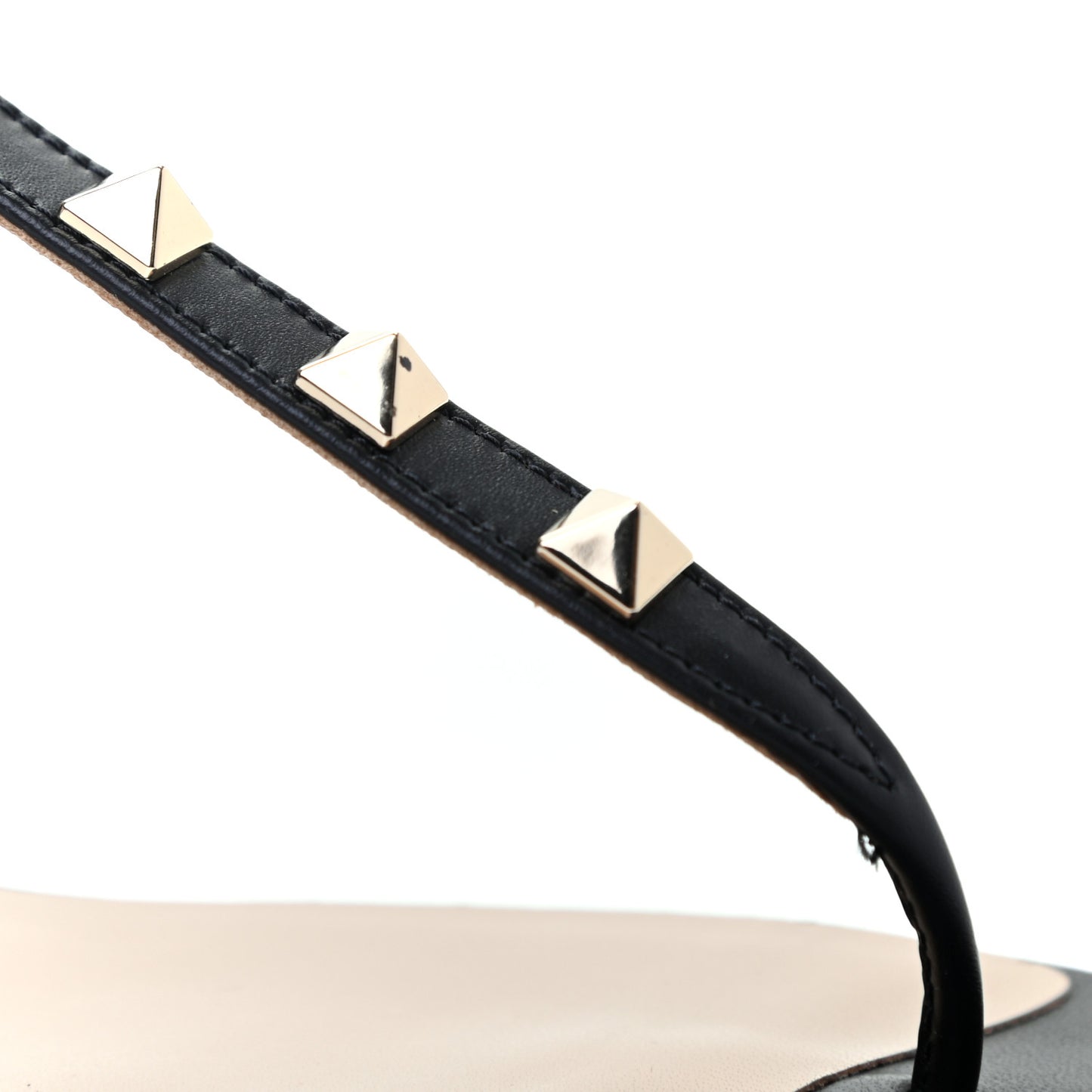 Nappa Rockstud Ankle Strap Flat Thong Sandals 39.5 Black