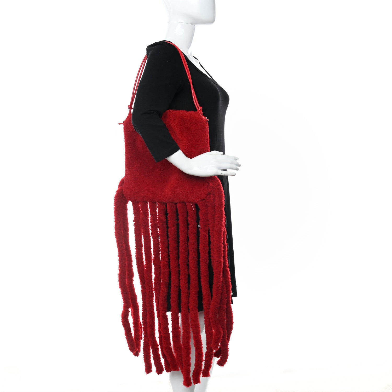 Bottega Veneta Curly Shearling Nappa The Fringe Pouch Shoulder Bag Scarlet 2 of 12