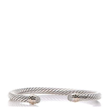 David Yurman Sterling Silver 18K Yellow Gold Diamond 5mm Cable Classics Bracelet 1 of 5