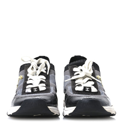 Chanel Fabric Suede Calfskin Womens CC Sneakers 38.5  Black Grey 3 of 7