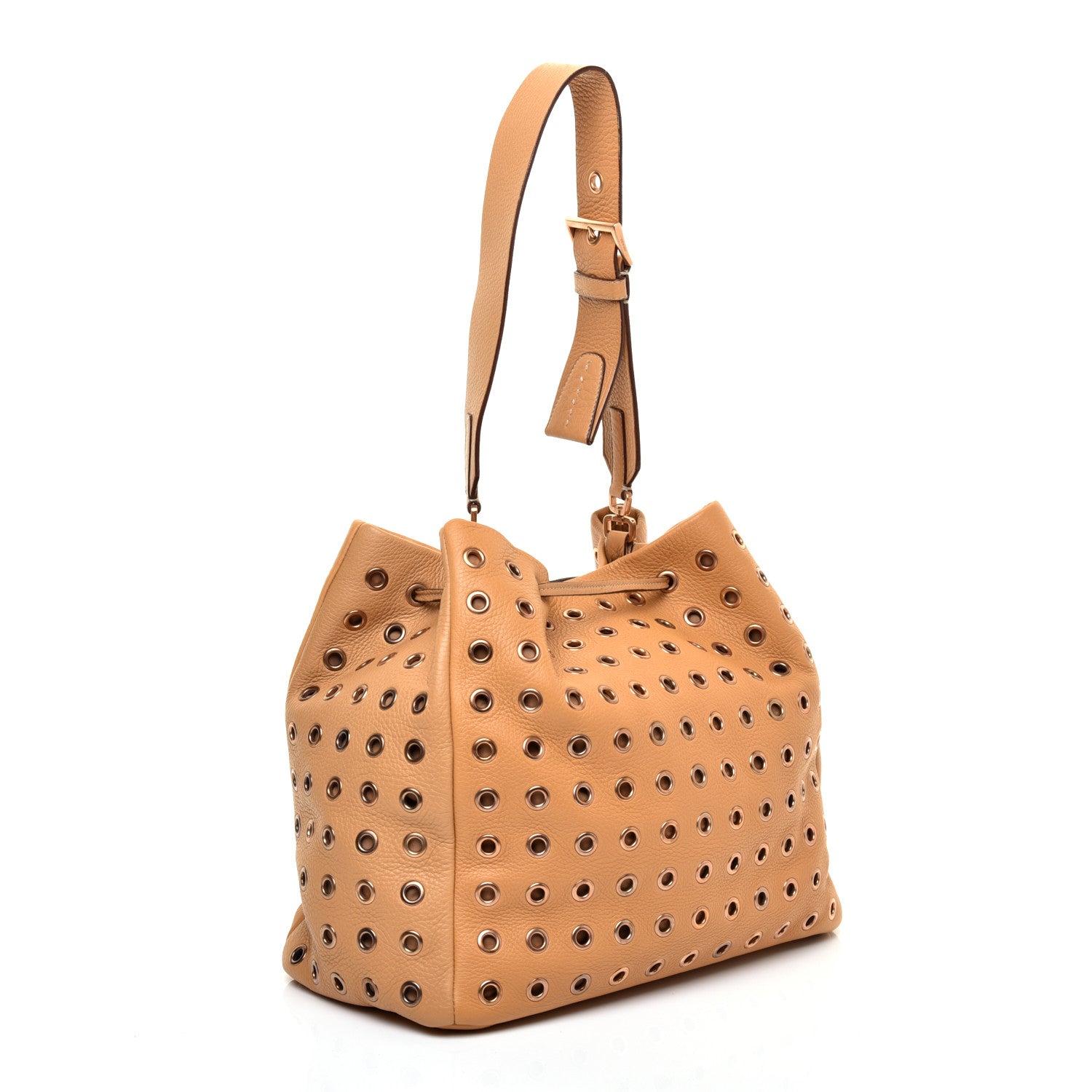 Prada Daino Borchie Grommet Bucket Bag Miele 3 of 12