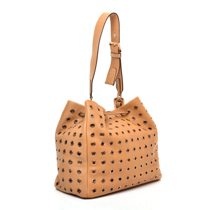 Prada Daino Borchie Grommet Bucket Bag Miele 3 of 12