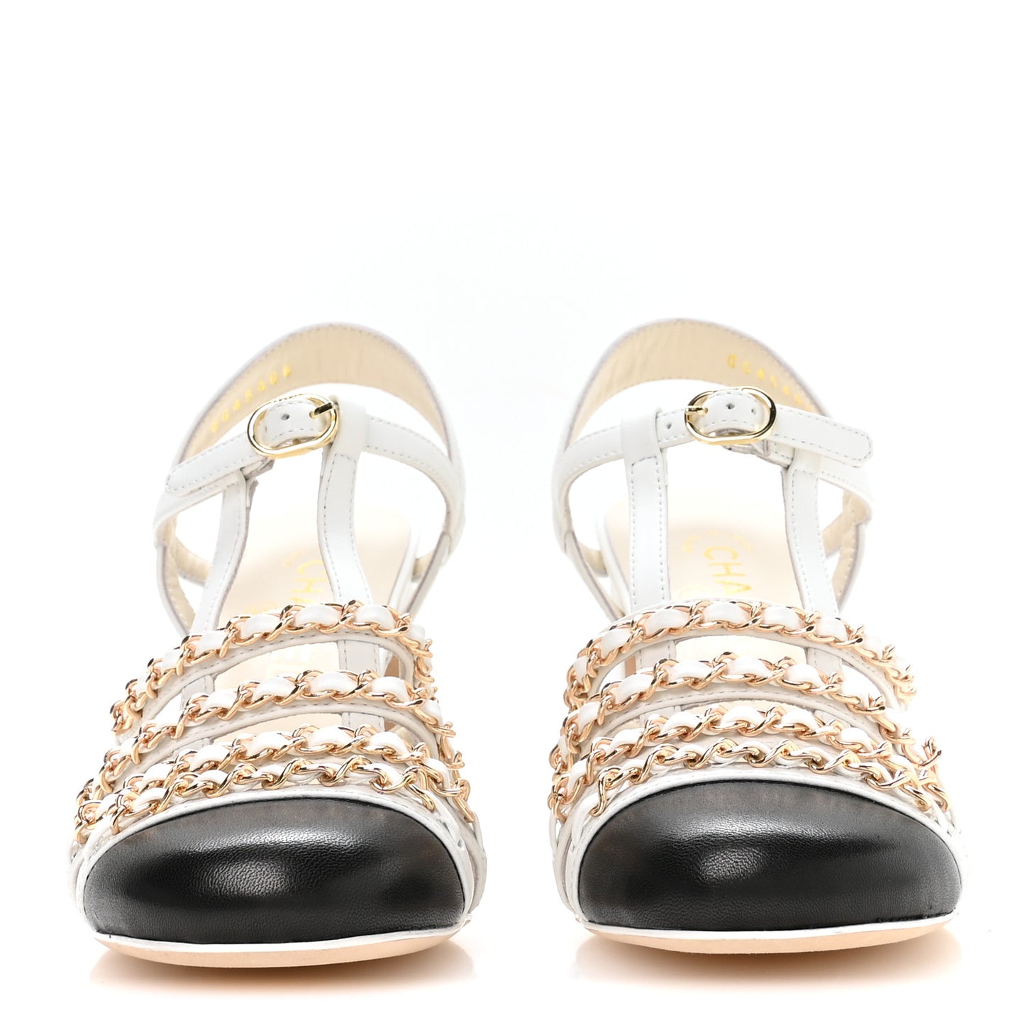 Lambskin Cap Toe Chain Slingback Pumps 37 White Black