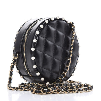 Chanel Calfskin Quilted Pearl Round Clutch With Chain Black 3 of 10