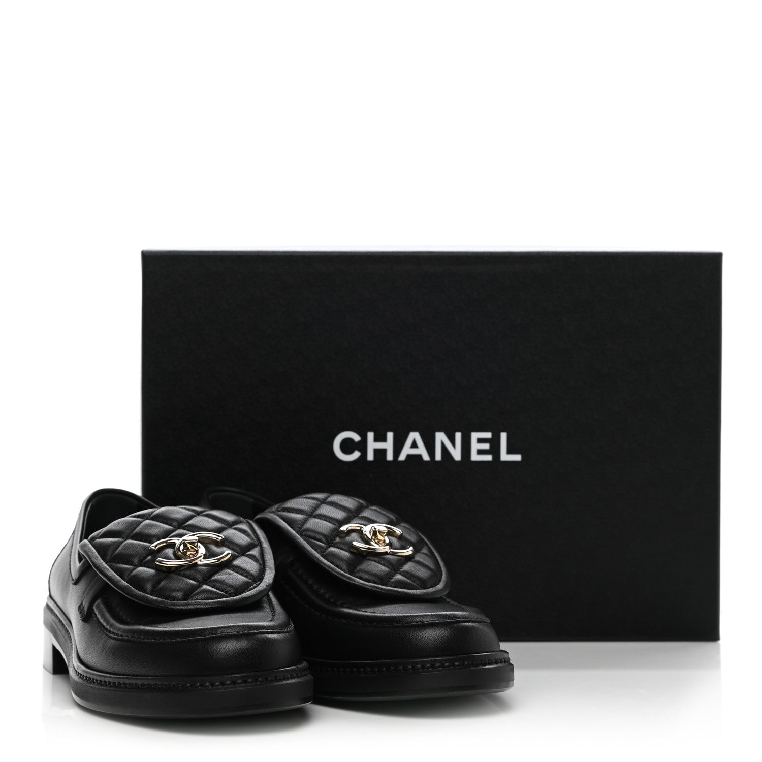 Chanel Lambskin Quilted CC Turnlock Loafers 39.5 Black 9 of 9