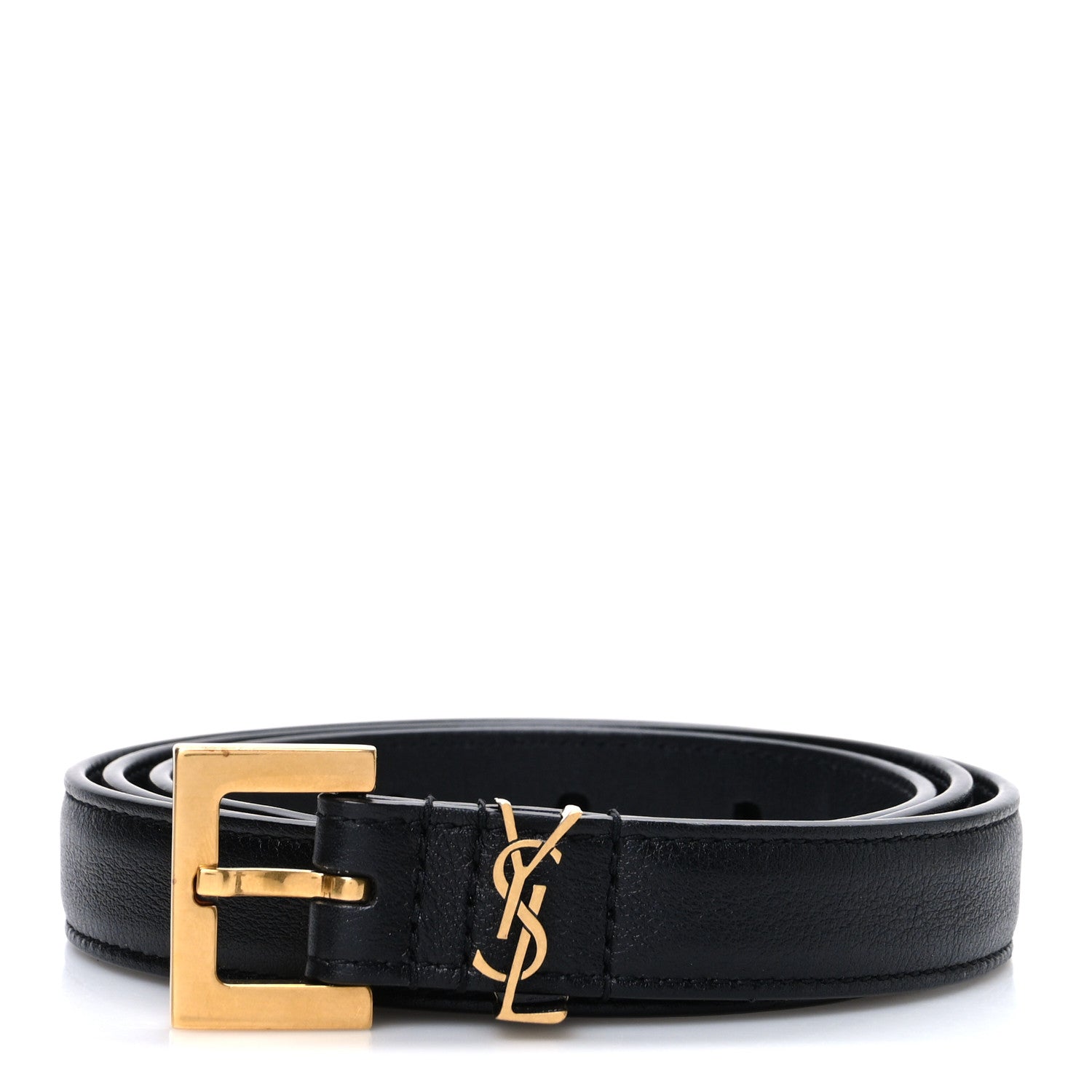 Saint Laurent Smooth Calfskin Monogram Square Buckle Belt 85 34 Black 1 of 6