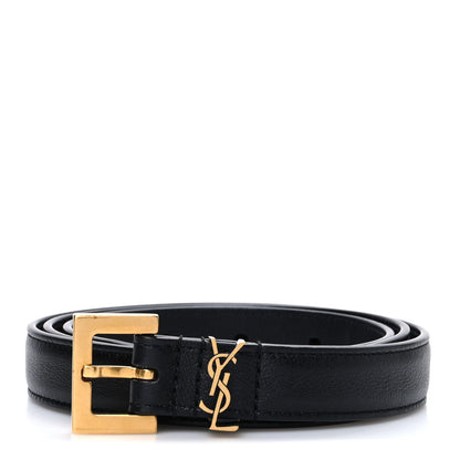 Saint Laurent Smooth Calfskin Monogram Square Buckle Belt 85 34 Black 1 of 6