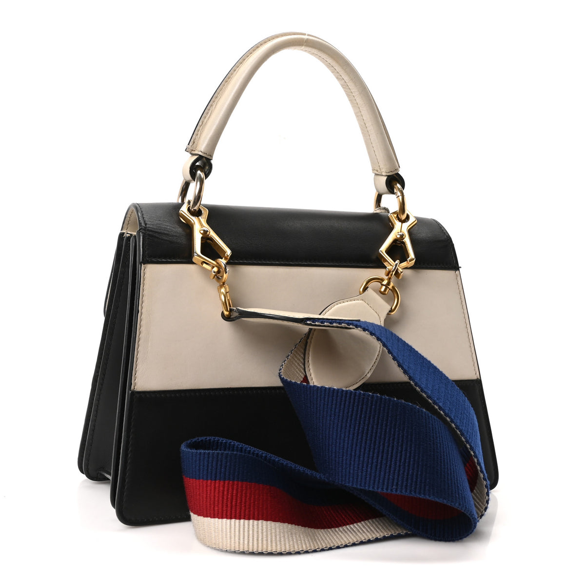 Calfskin Sylvie Web Small Queen Margaret Top Handle Bag Black White