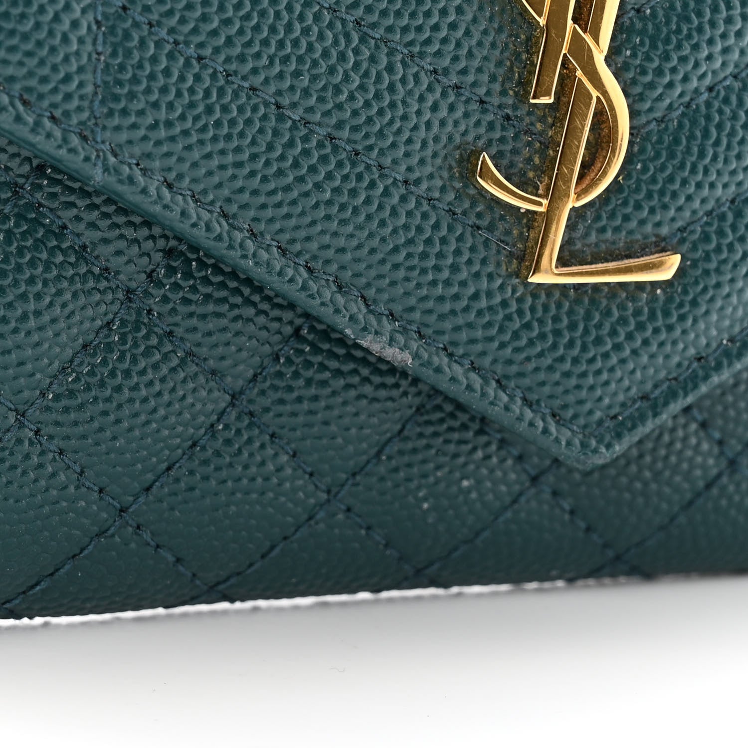 Saint Laurent Grain De Poudre Textured Mixed Matelasse Triquilt Small Monogram Envelope Wallet Sea Turquoise 9 of 10