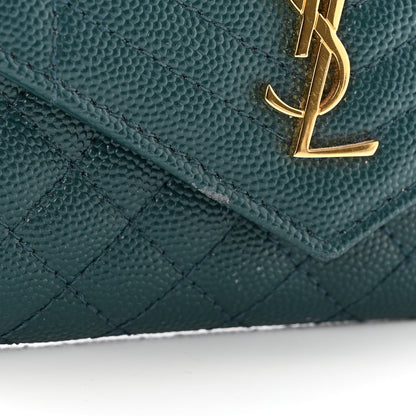 Saint Laurent Grain De Poudre Textured Mixed Matelasse Triquilt Small Monogram Envelope Wallet Sea Turquoise 9 of 10