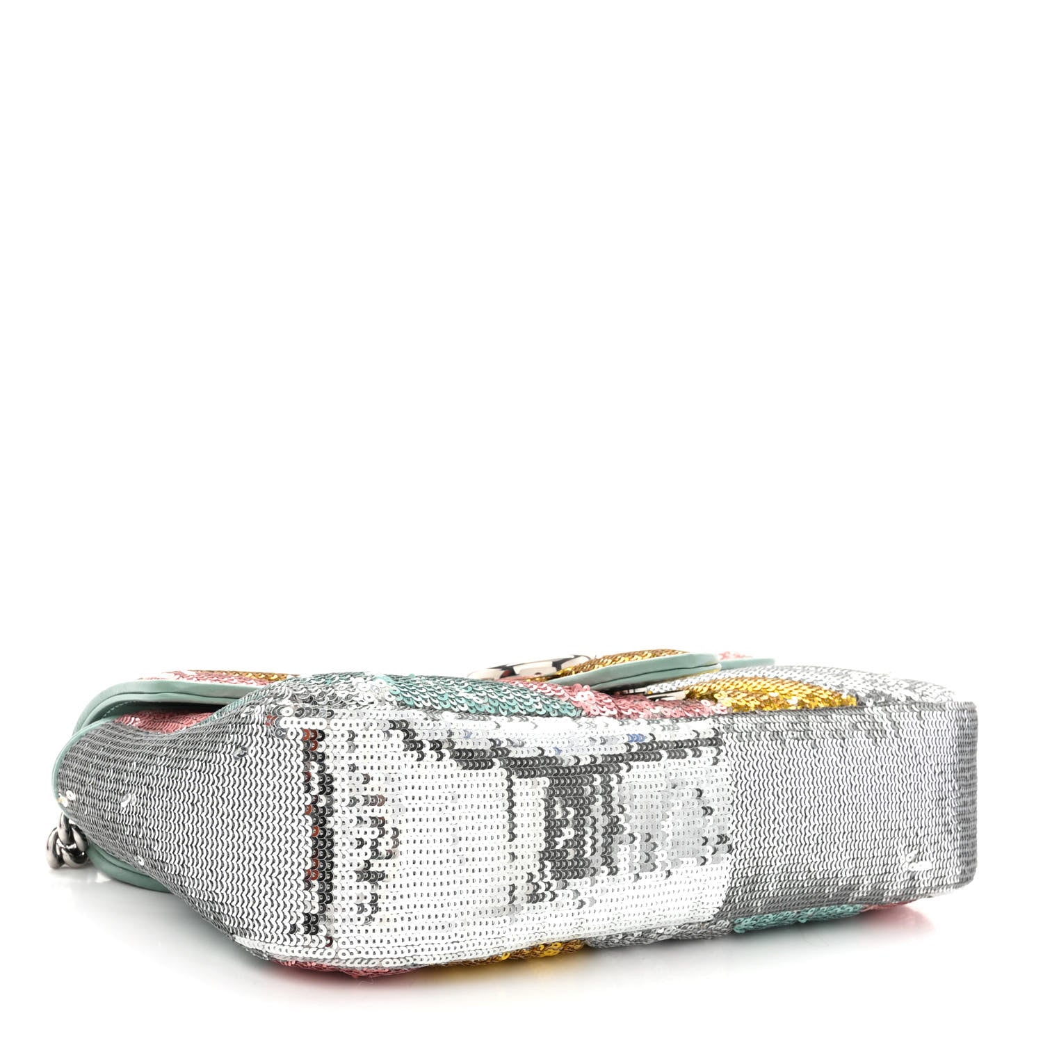 Gucci Sequin Satin Calfskin Matelasse Diagonal Small GG Marmont Shoulder Bag Grigio Argento Verde Chiaro Rosa Giallo Light Water Green 4 of 10