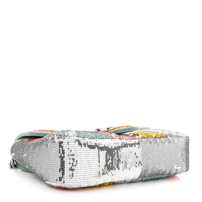 Gucci Sequin Satin Calfskin Matelasse Diagonal Small GG Marmont Shoulder Bag Grigio Argento Verde Chiaro Rosa Giallo Light Water Green 4 of 10