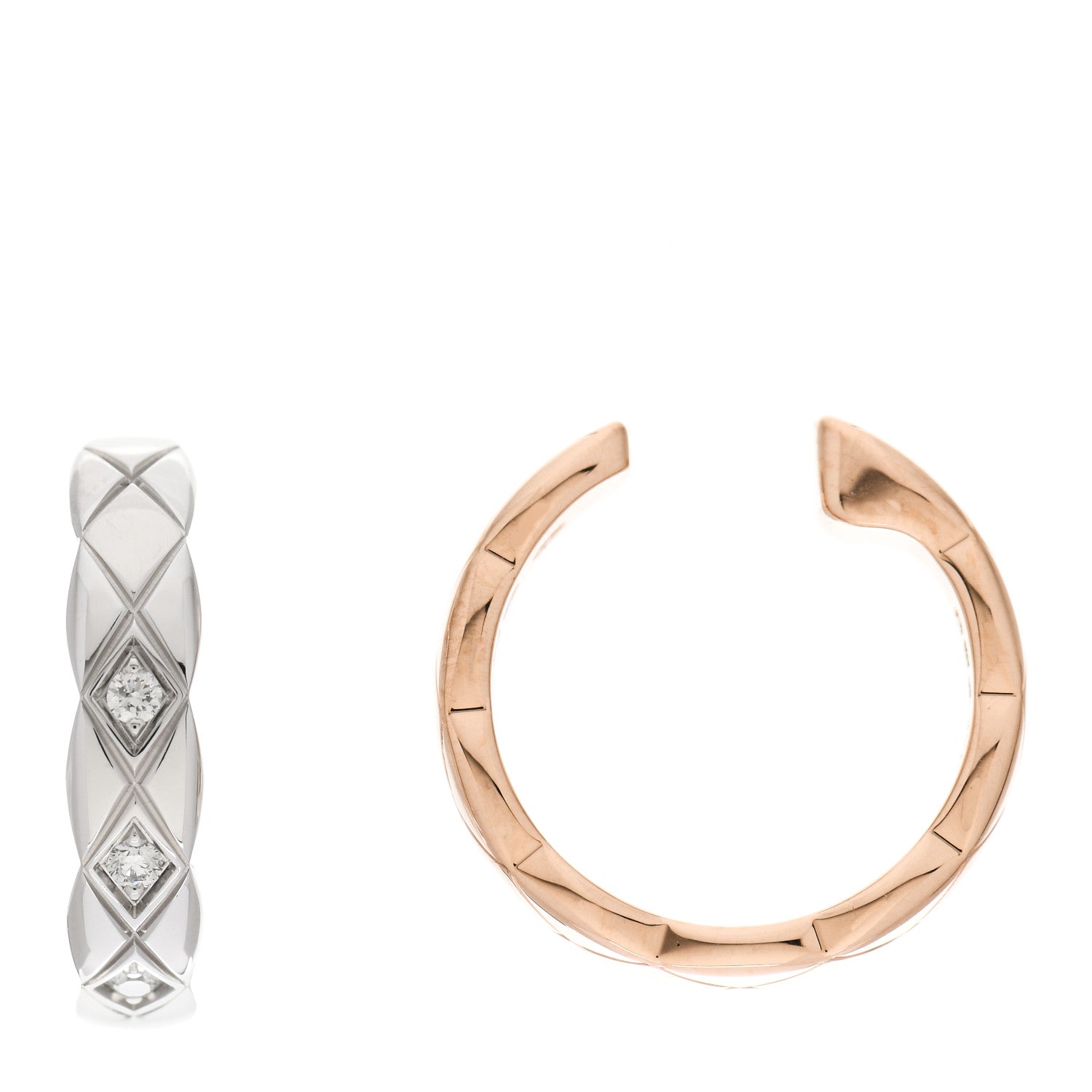 Chanel 18K Beige White Gold Diamond Coco Crush Ear Cuff Earrings 1 of 7