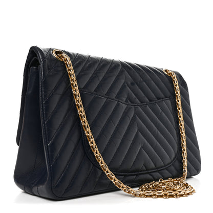 Chanel Aged Calfskin Chevron Quilted 2.55 Reissue 226 Flap Navy Blue 3 of 10