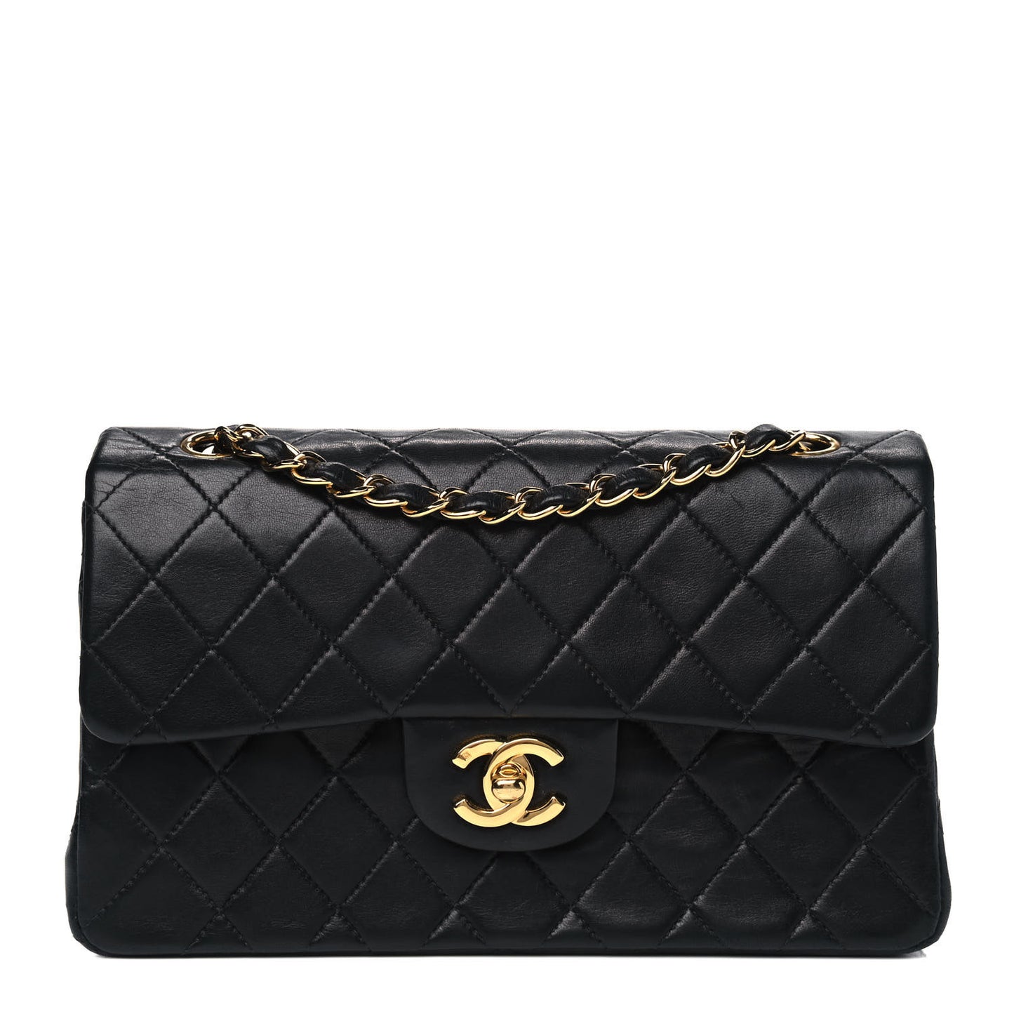 Lambskin Quilted Small Double Flap Black