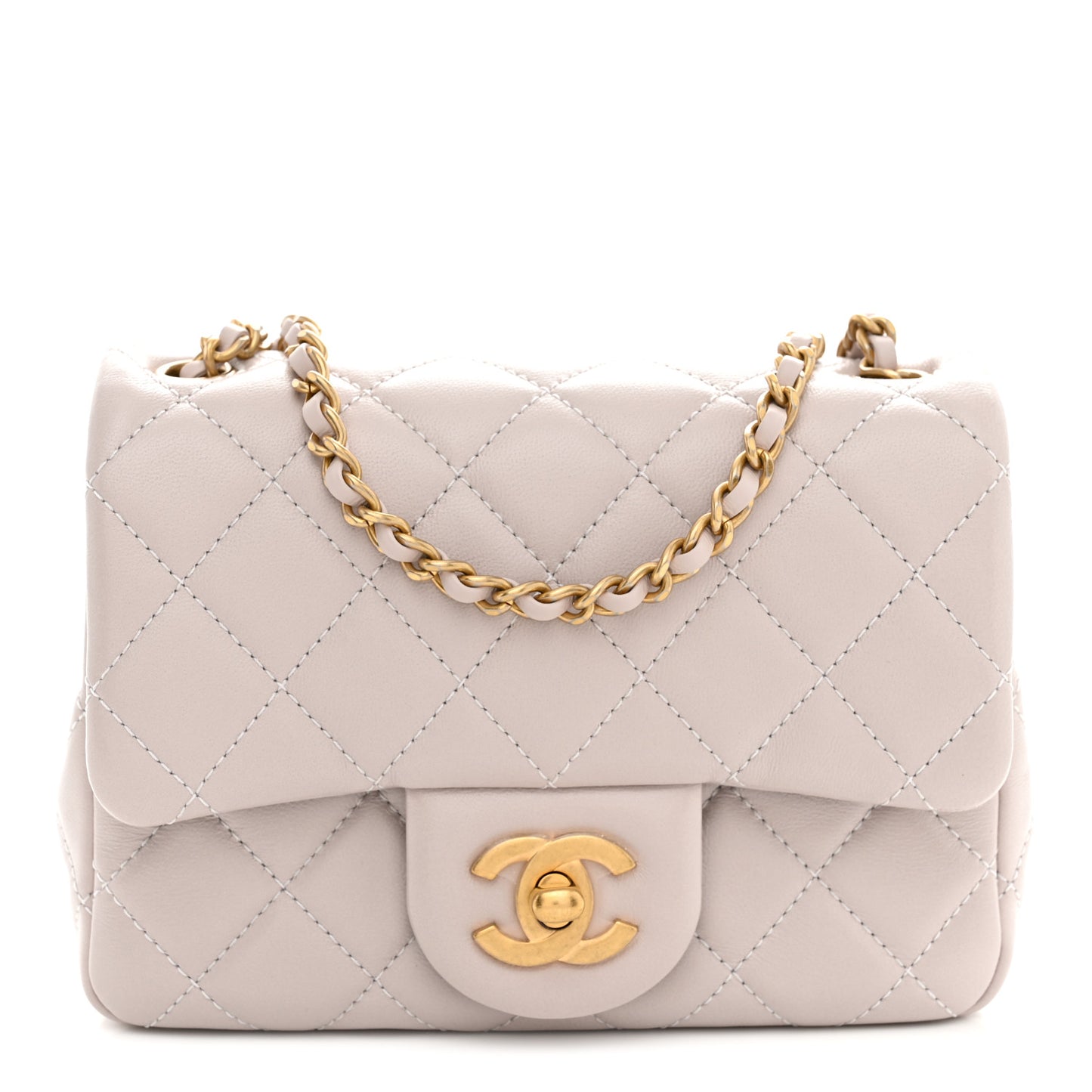 Lambskin Quilted Mini Pearl Crush Flap Light Purple
