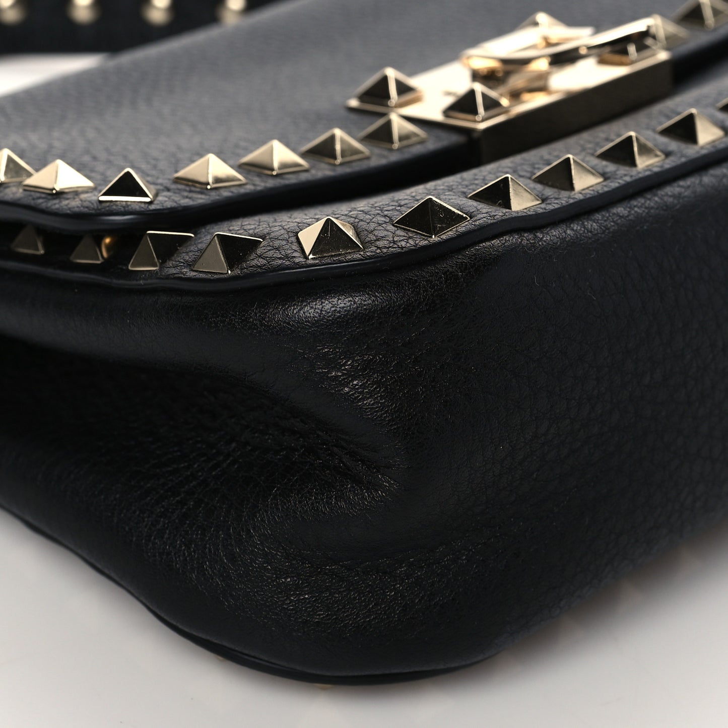 Grainy Calfskin Small Rockstud Top Handle Bag Black