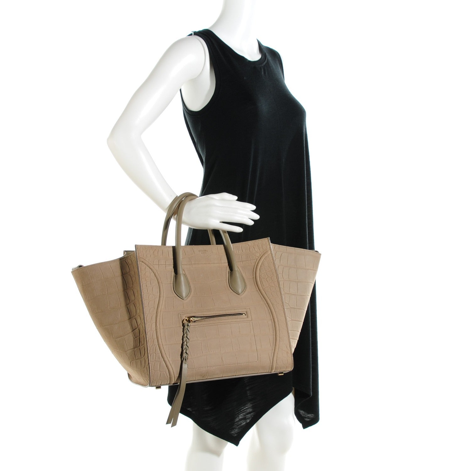 Celine Nubuck Crocodile Embossed Medium Phantom Luggage Beige 2 of 7