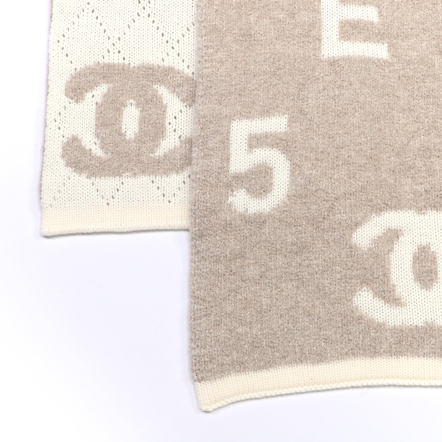 Wool Cashmere Silk CC Scarf Beige White