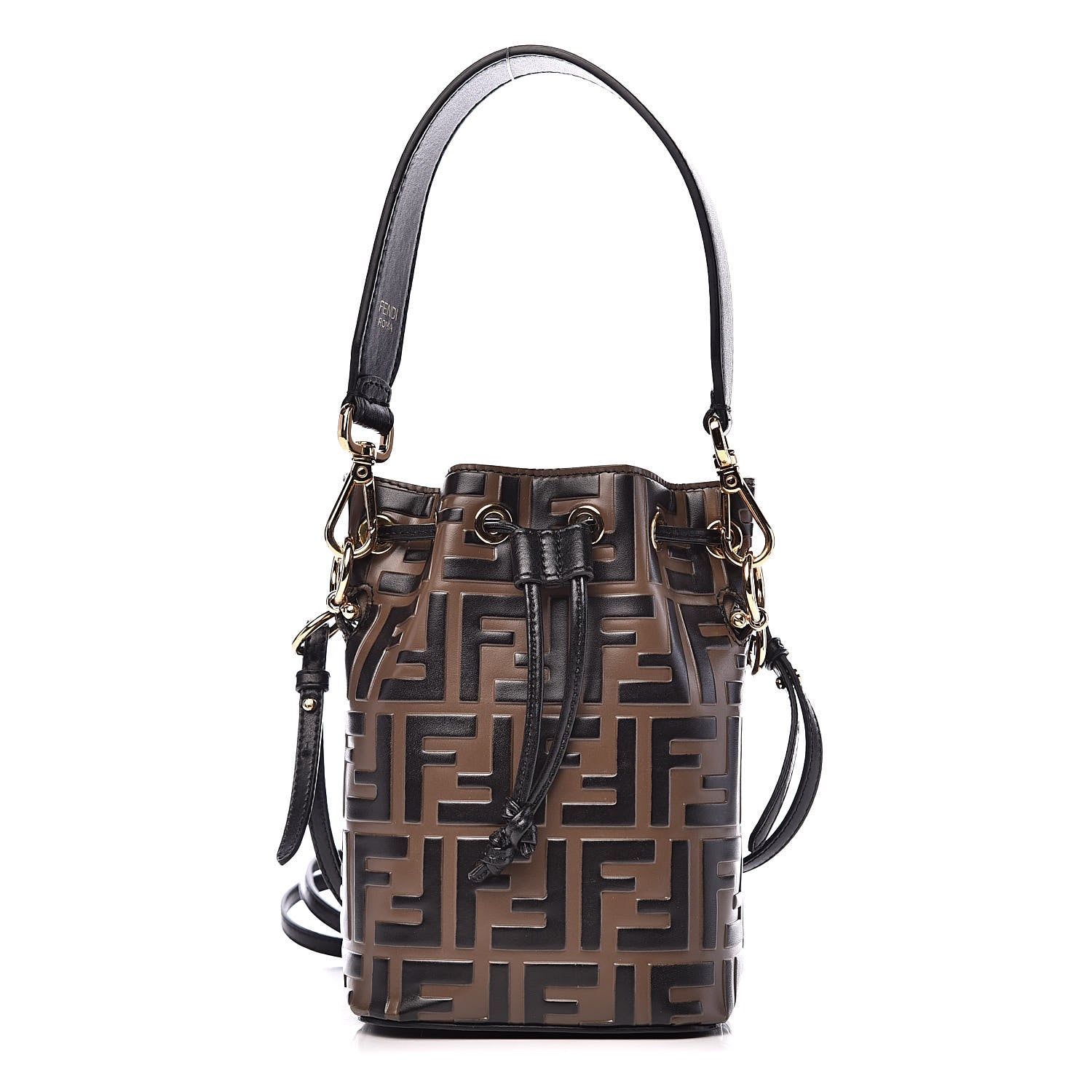 Fendi Vitello Liberty F is Fendi Bi-Color FF 1974 Embossed Mini Mon Tresor Bucket Bag Maya Black 1 of 12