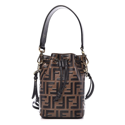 Fendi Vitello Liberty F is Fendi Bi-Color FF 1974 Embossed Mini Mon Tresor Bucket Bag Maya Black 1 of 12