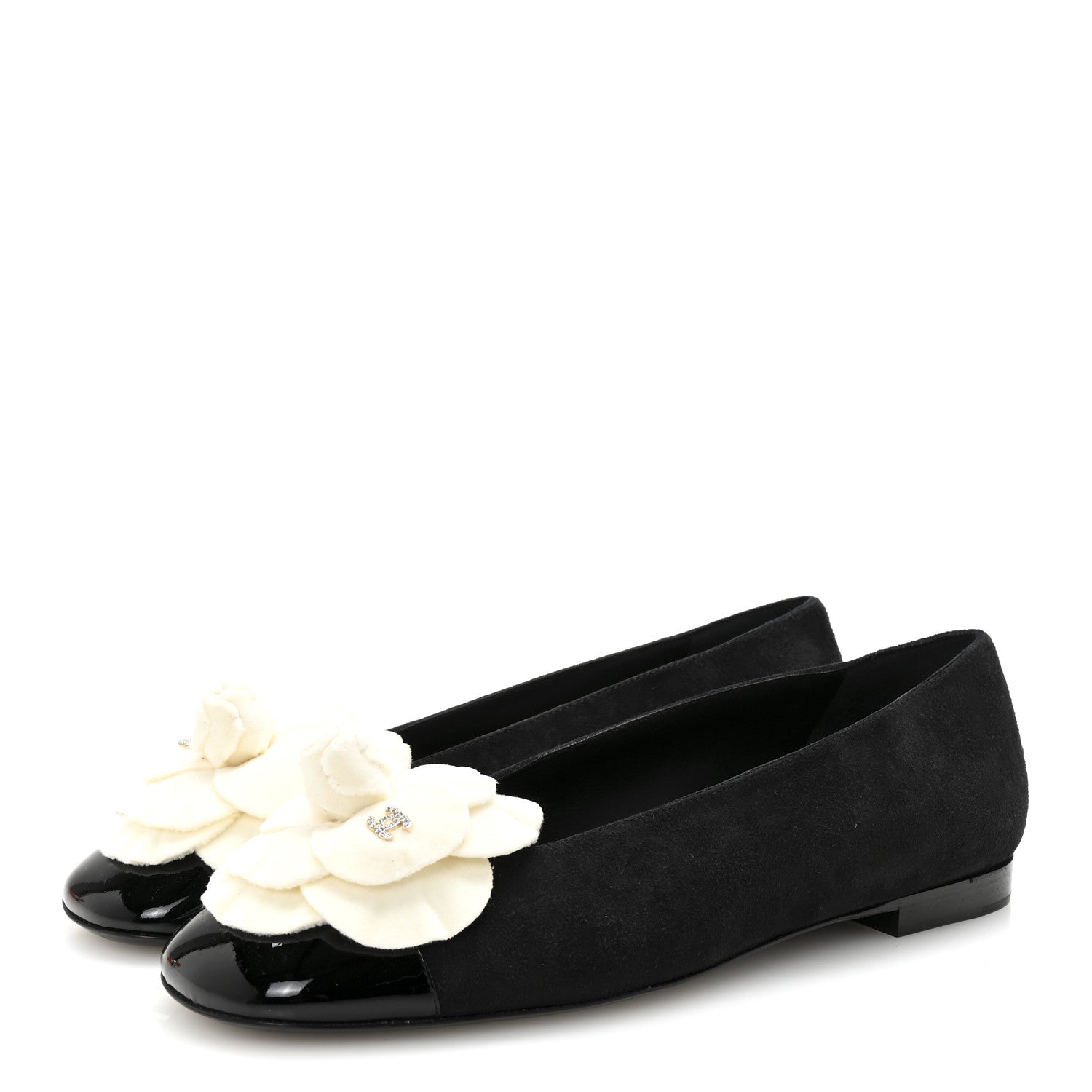Chanel Suede Patent Cap Toe Camellia Ballerina Flats 39.5 Black White 4 of 10