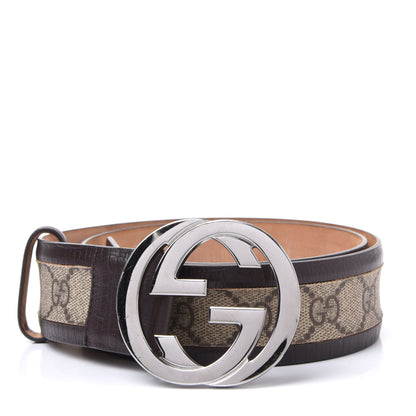 Gucci GG Supreme Monogram Niagara Lux Calfskin Interlocking G 40mm Belt 80 32 Beige Ebony Cocoa 1 of 7