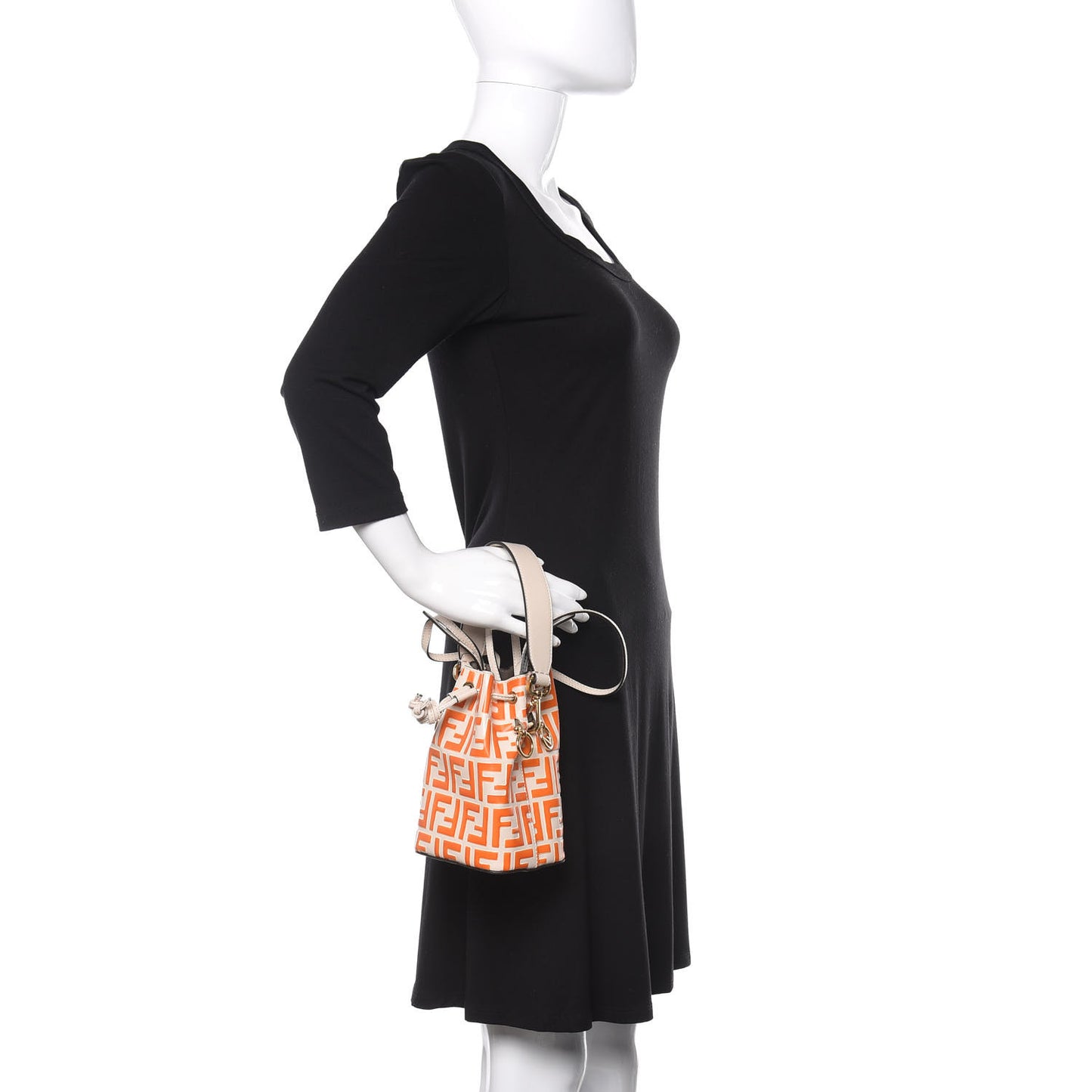 Vitello Liberty F is Fendi Bi-Color FF 1974 Embossed Mini Mon Tresor Bucket Bag Camelia Aranciata