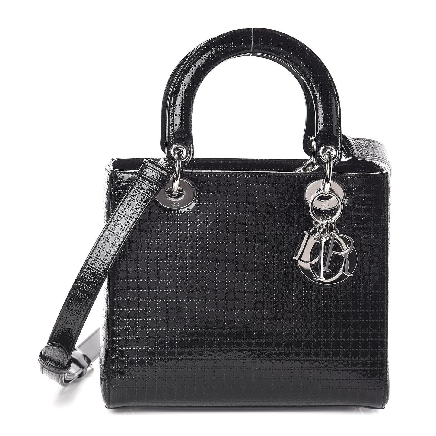 Patent Micro-Cannage Medium Lady Dior Black